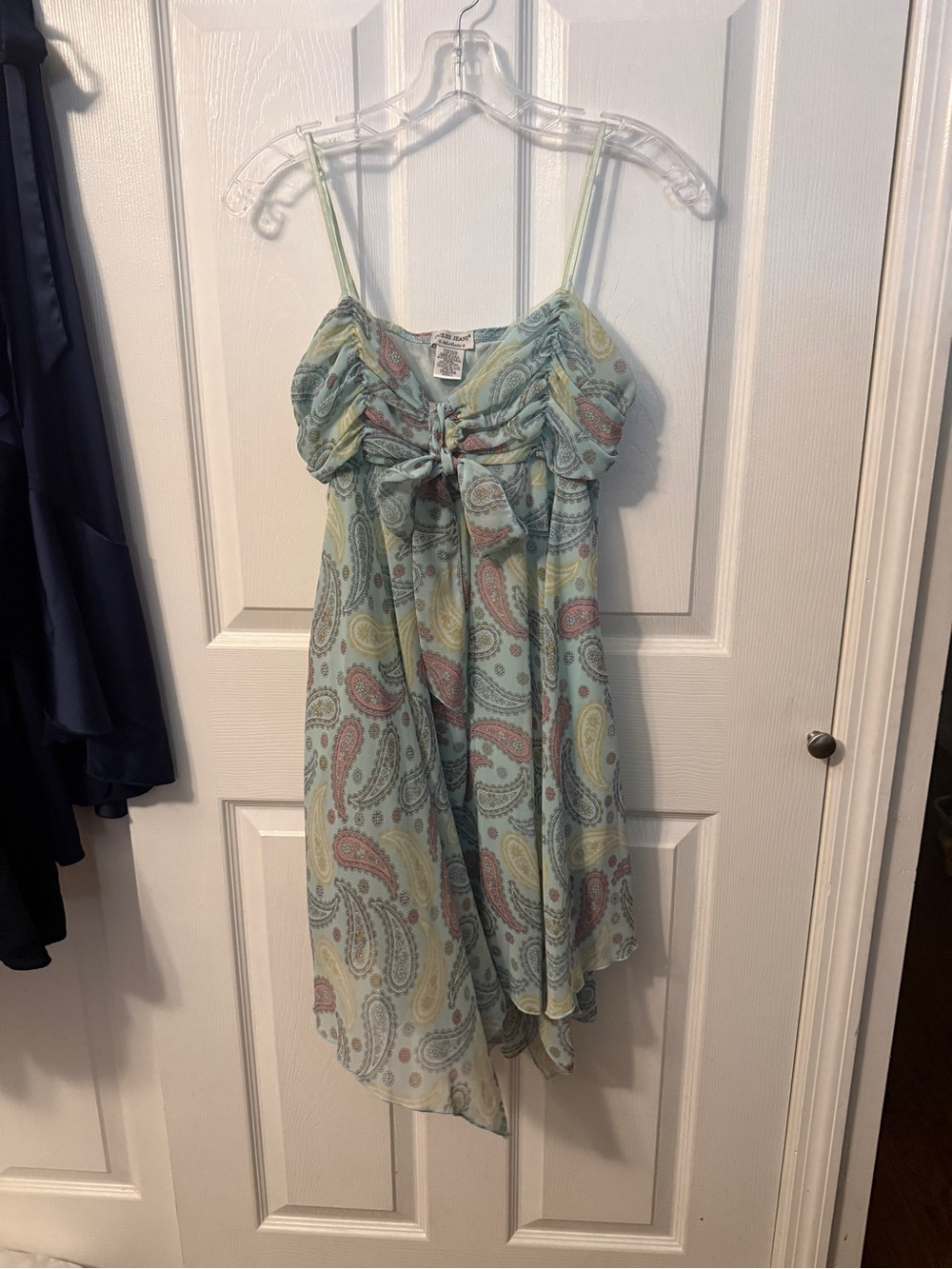 Guess Light Blue Paisley Tie-Front Dress
